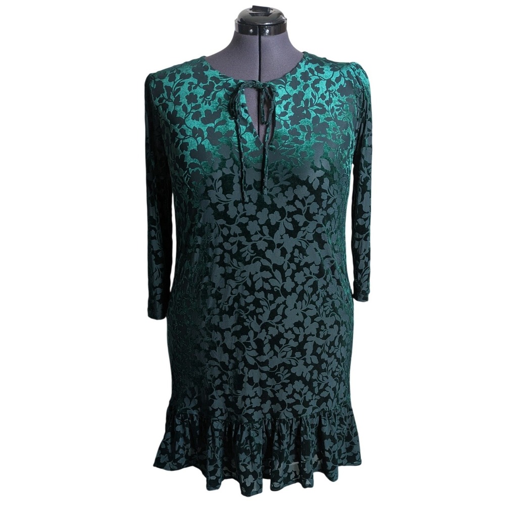Whimsigoth Forest Goth Burnout Velvet Ruffle Dress Emerald Green Harper Rose 16